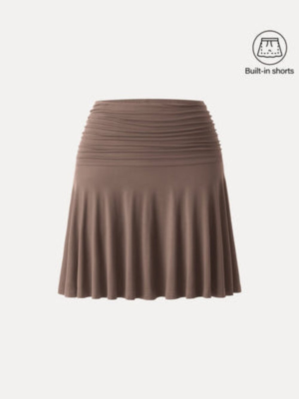 Essential Ruched Mini Circle Skirt with Lined Shorts - Iced Mocha / 2XL